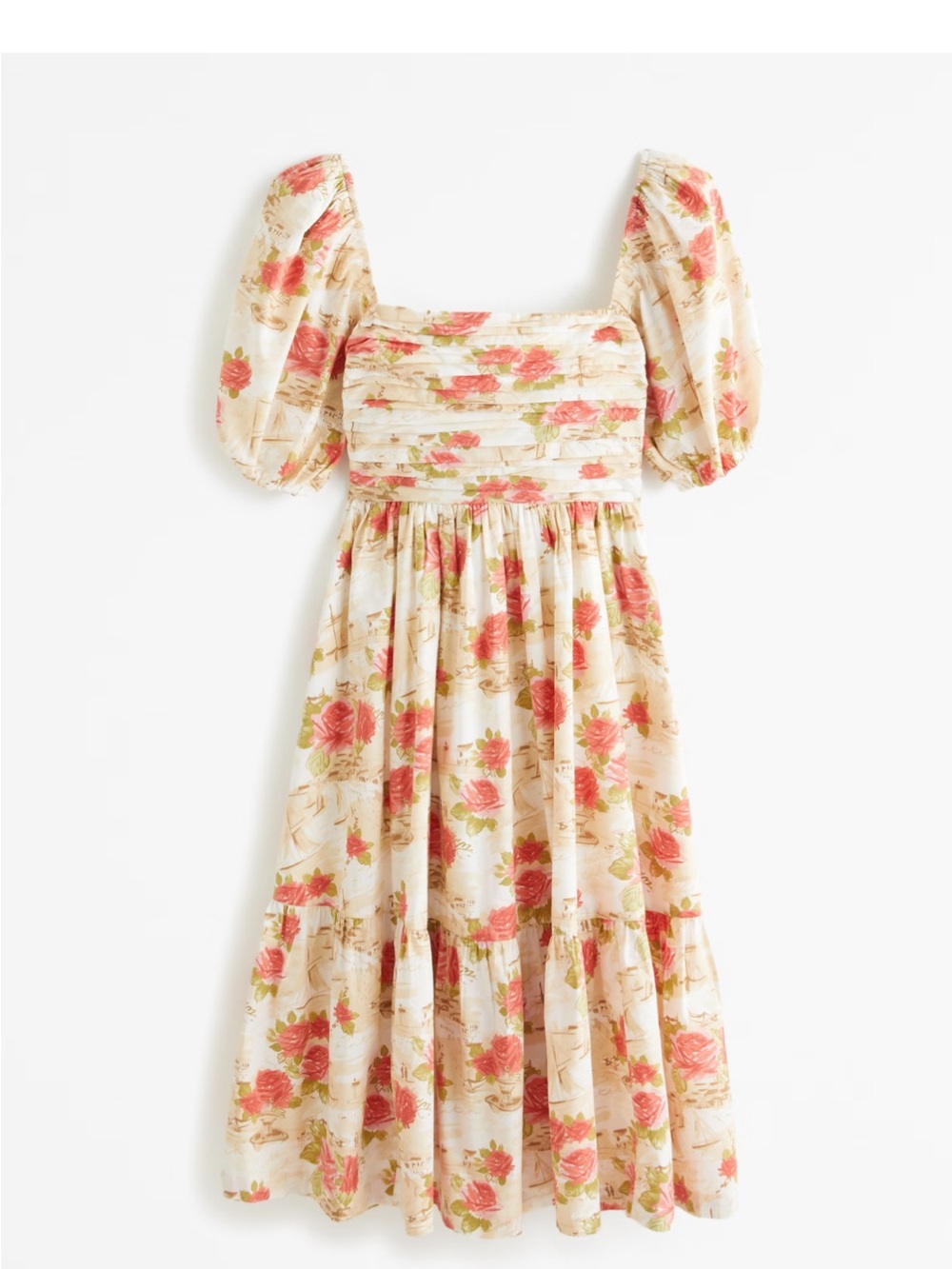 Abercrombie & Fitch Emerson Puff Sleeve Poplin Dress In Cream Floral Womens Sz L